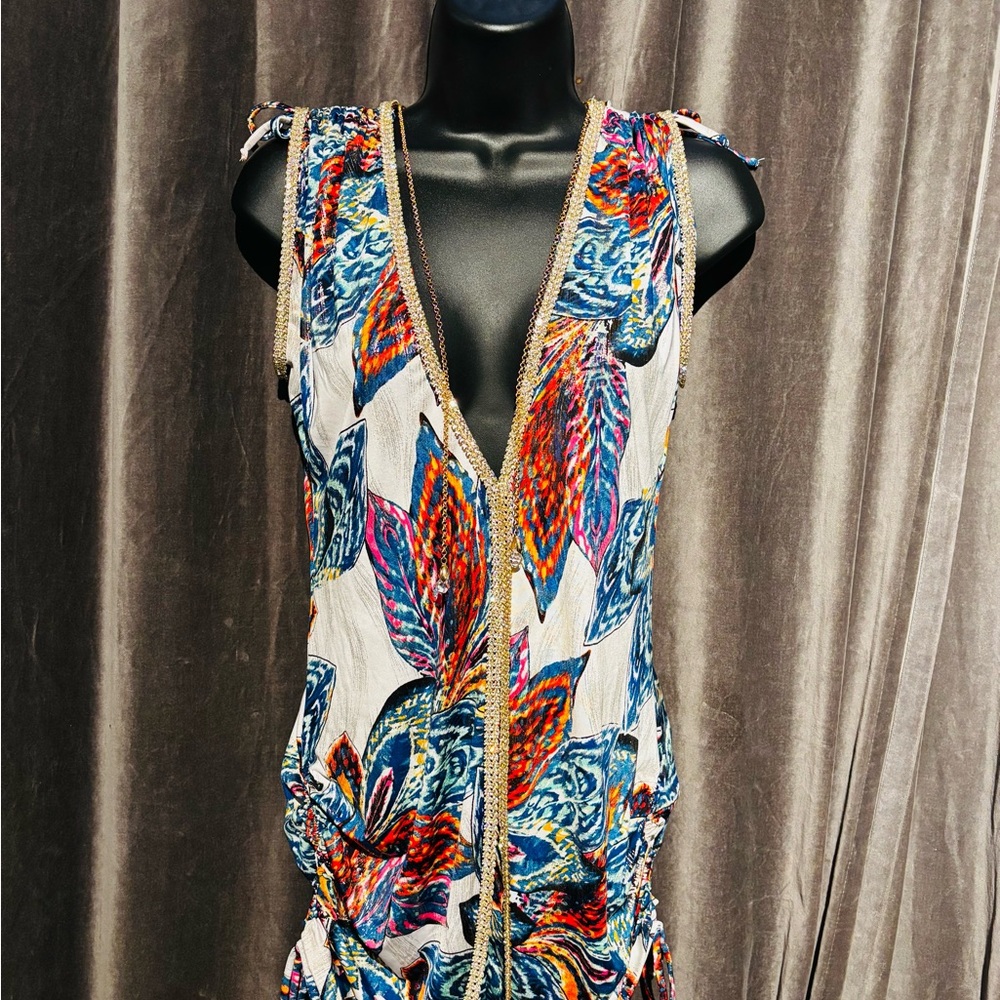 Vibrant Sleeveless Dress with Deep V-Neck